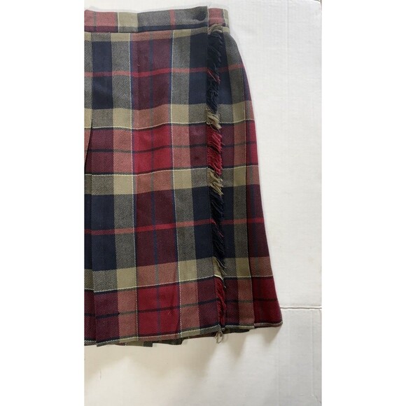 VTG. Talbots Wool Wrap Skirt Size 10 Red Plaid Kilt Pleated Preppy Old Money - Picture 6 of 13
